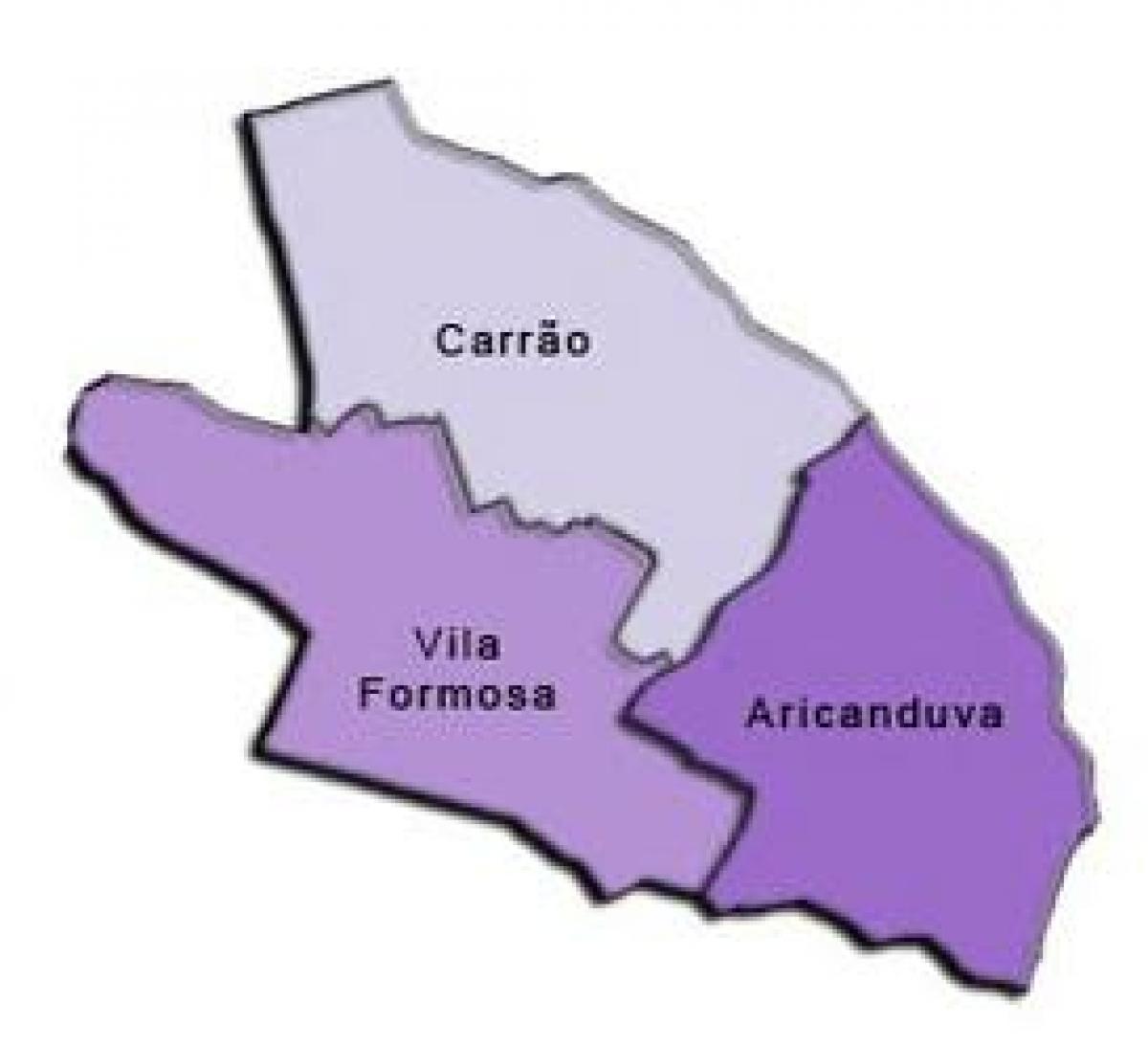 Kartta Aricanduva-Vila Formosa sub-prefektuurissa