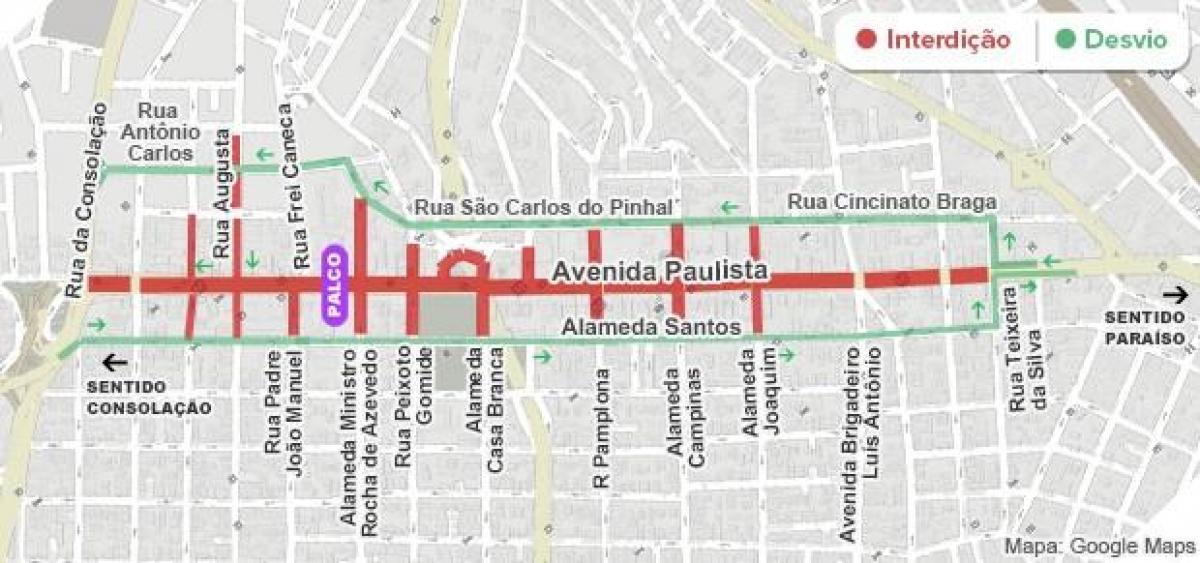 Kartta avenida paulistasta São Paulo