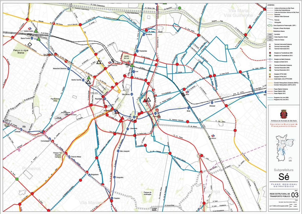 Kartta Sé São Paulo - Julkinen liikenne