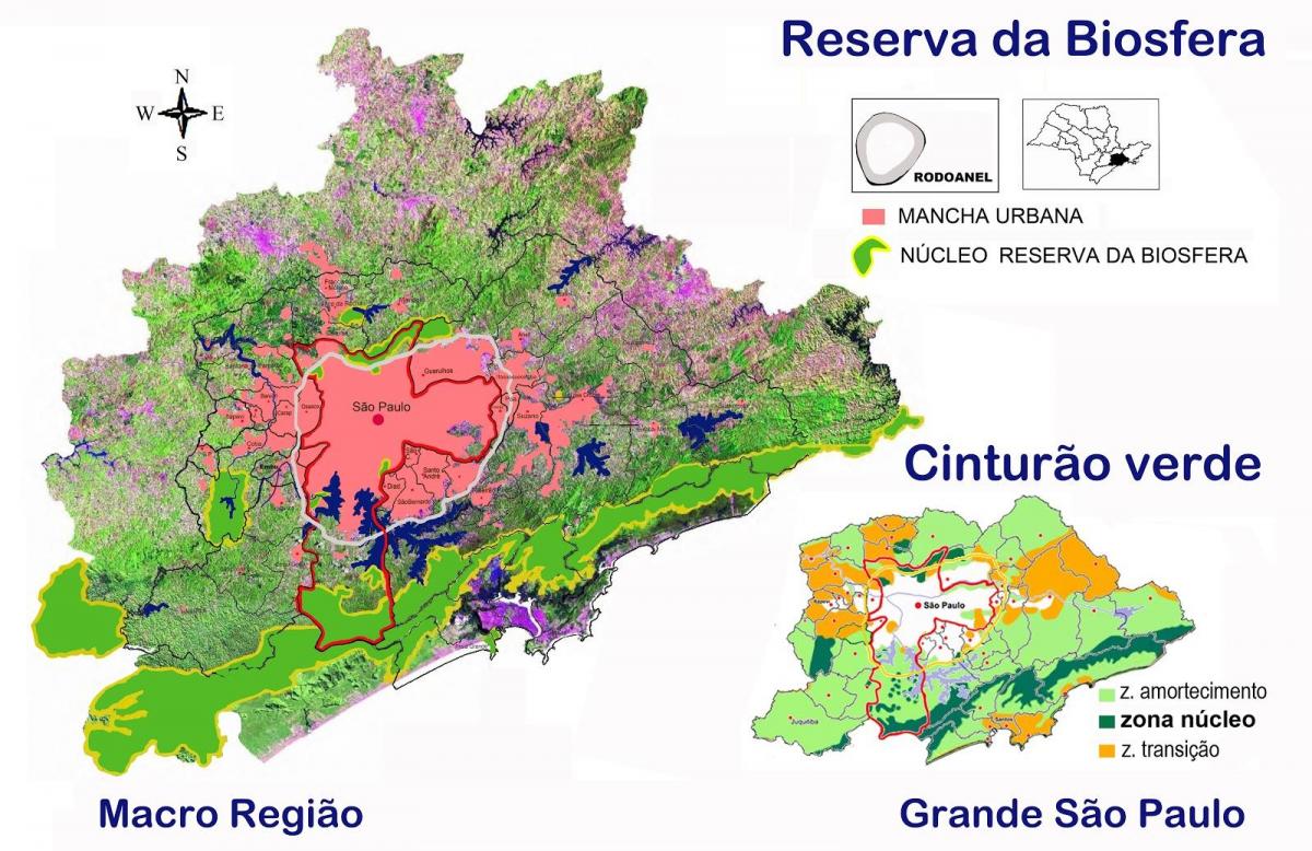 Kartta biosfäärialue vihreä vyö São Paulo