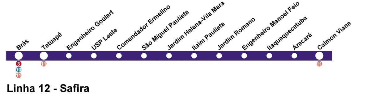 Kartta CPTM São Paulo - Line 12 - Safiiri