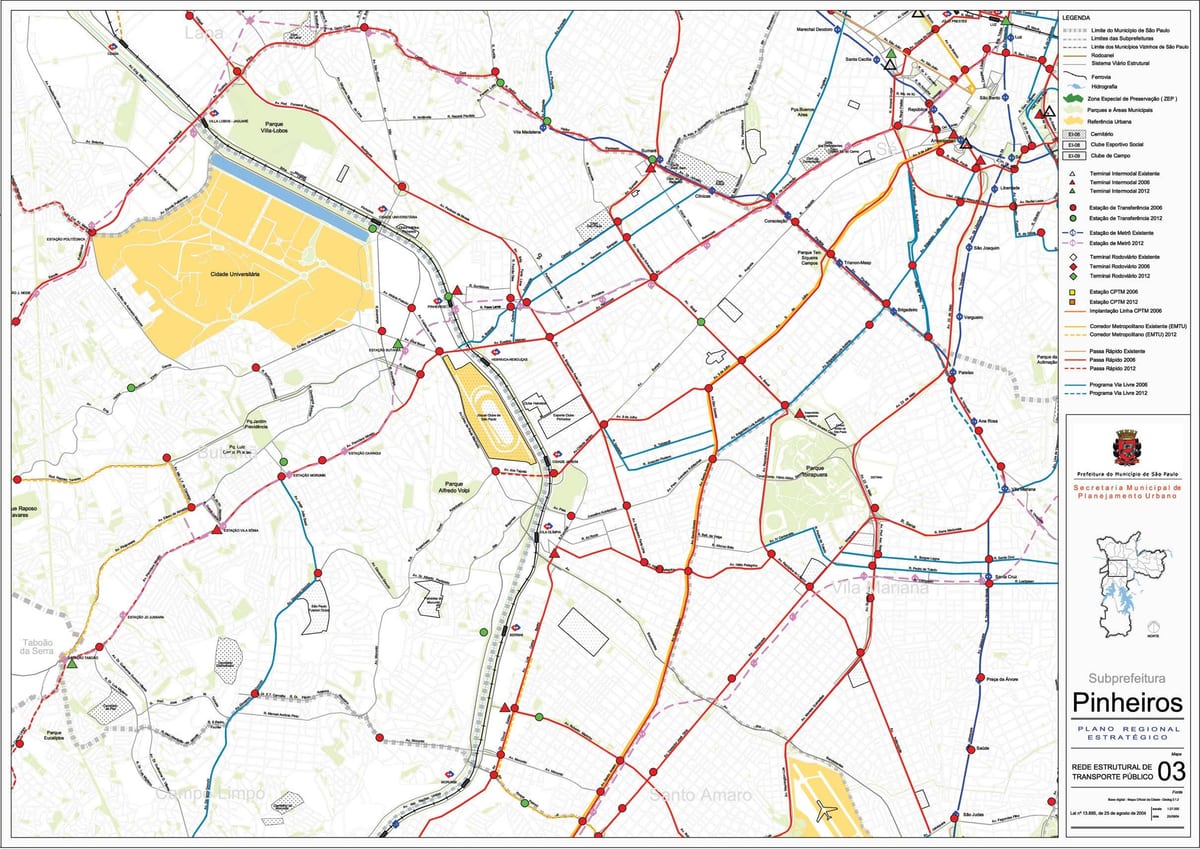 Kartta São Paulo pinheiros-moottoritietä - Julkinen liikenne