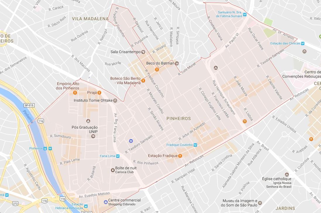 Kartta São Paulo pinheiros-moottoritietä
