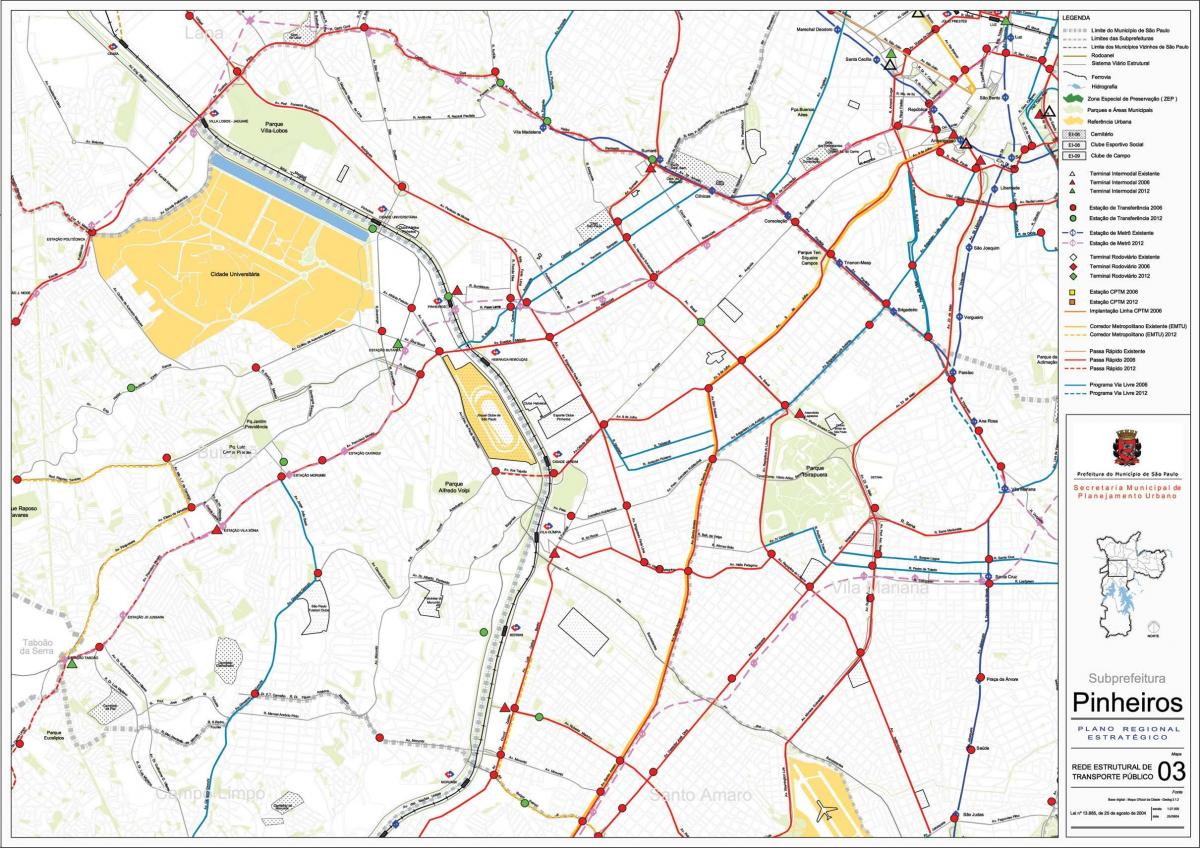 Kartta São Paulo pinheiros-moottoritietä - Julkinen liikenne