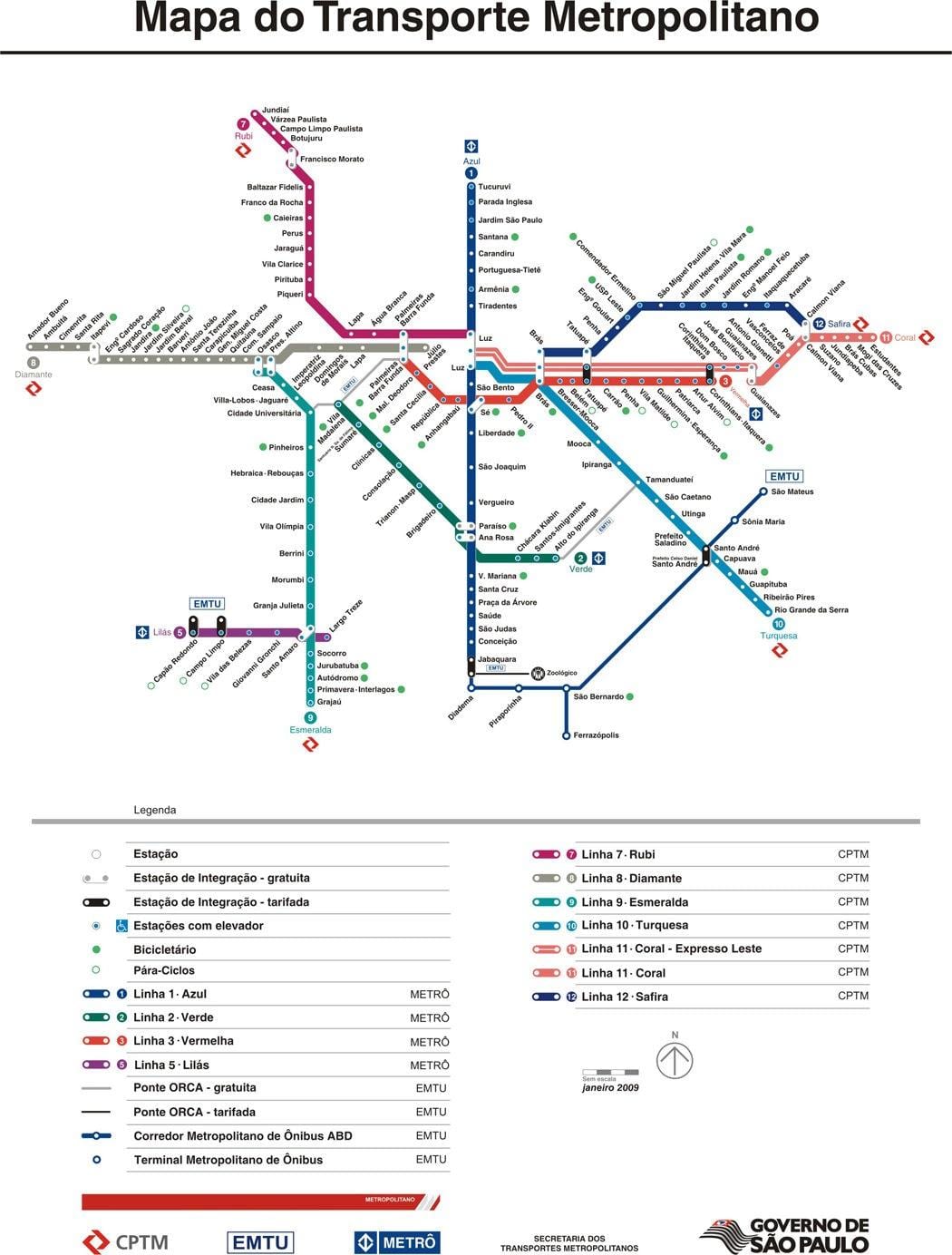 Kartta São Paulo CPTM liikenne