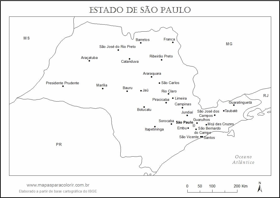 Kartta São Paulo neitsyt - tärkeimmät kaupungit