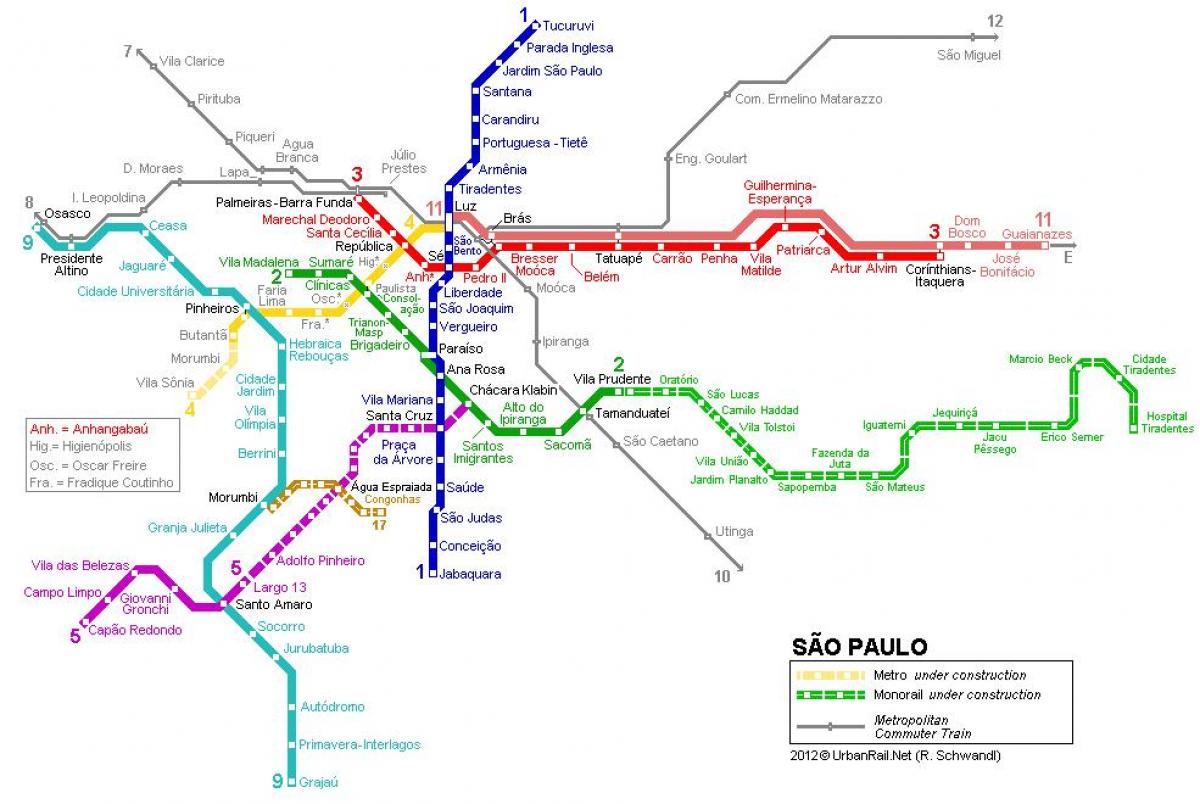 Kartta São Paulon yksiraiteisen